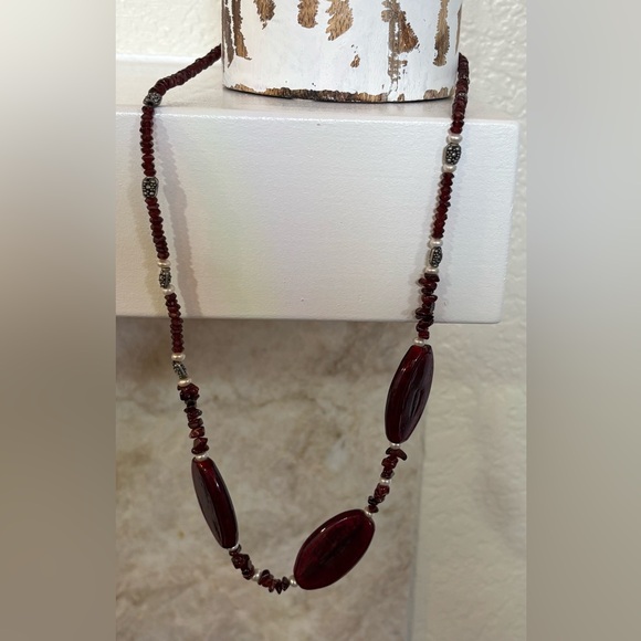 Coach Burgundy Clutch / Crossbody Bag / Purse. Garnet Necklace / Black Duster - Picture 9 of 16